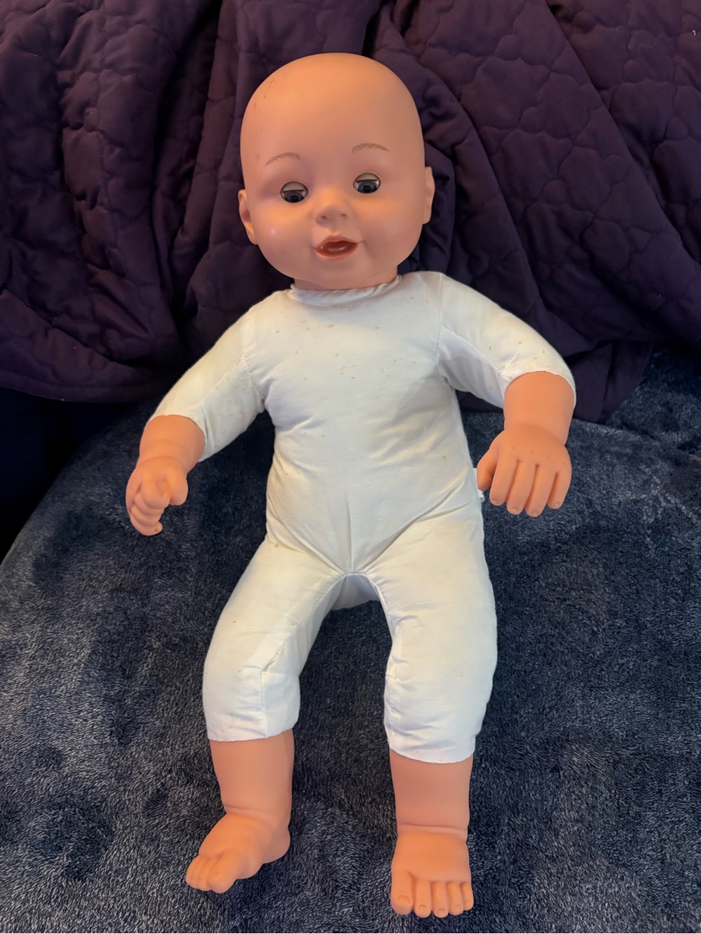 White Cloth-Body Baby Doll with Vinyl Head and Limbs